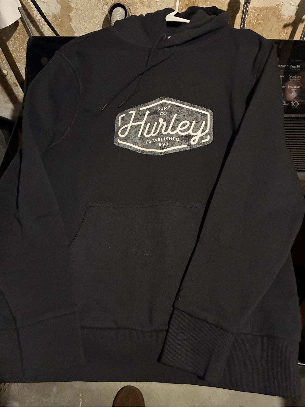 Hurley Black Pullover Hoodie with White Logo Patch